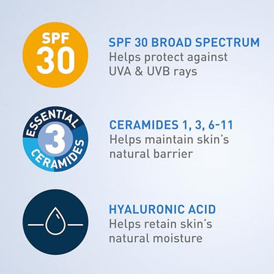 CeraVe Ultra-Light Moisturizing Lotion With SPF 30, Daily Face Moisturizer with SPF, Formulated with Hyaluronic Acid & Ceramides, Broad Spectrum SPF, Oil Free, Matte Finish, 1.7 Ounce