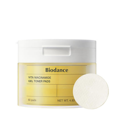 Biodance Vita Niacinamide Gel Toner Pads, Dark Spot Corrector, Evening Skin Tone, Hydrating for Sensitive Skin, Gentle Exfoliating Korean Toner Pads, 4.93 fl.oz.(140g)*60Pads
