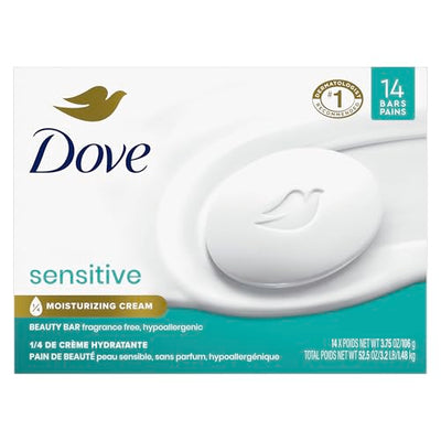 Dove Beauty Bar More Moisturizing Than Bar Soap for Softer Skin, Fragrance-Free, Hypoallergenic Beauty Bar Sensitive Skin With Gentle Cleanser 3.75 oz 14 Bars