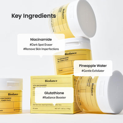 Biodance Vita Niacinamide Gel Toner Pads, Dark Spot Corrector, Evening Skin Tone, Hydrating for Sensitive Skin, Gentle Exfoliating Korean Toner Pads, 4.93 fl.oz.(140g)*60Pads