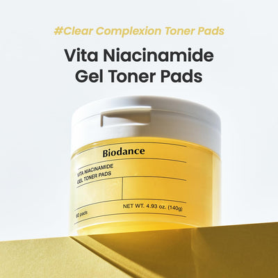 Biodance Vita Niacinamide Gel Toner Pads, Dark Spot Corrector, Evening Skin Tone, Hydrating for Sensitive Skin, Gentle Exfoliating Korean Toner Pads, 4.93 fl.oz.(140g)*60Pads