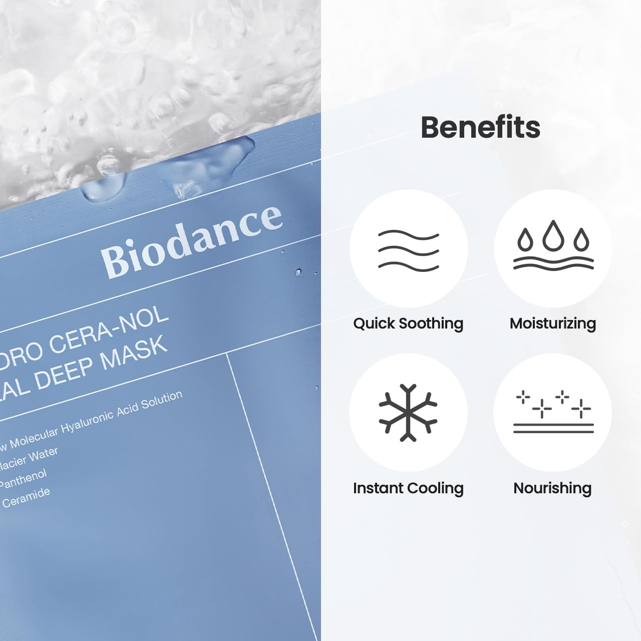 BIODANCE Hydro Cera-nol Real Deep Mask, Overnight Hydrogel Mask, Hydrating Facial Mask For Sensitive Skin, Redness Reducing & Quick Soothing Effect, 1.19oz(34g) x 4ea