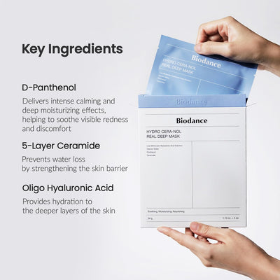 BIODANCE Hydro Cera-nol Real Deep Mask, Overnight Hydrogel Mask, Hydrating Facial Mask For Sensitive Skin, Redness Reducing & Quick Soothing Effect, 1.19oz(34g) x 4ea