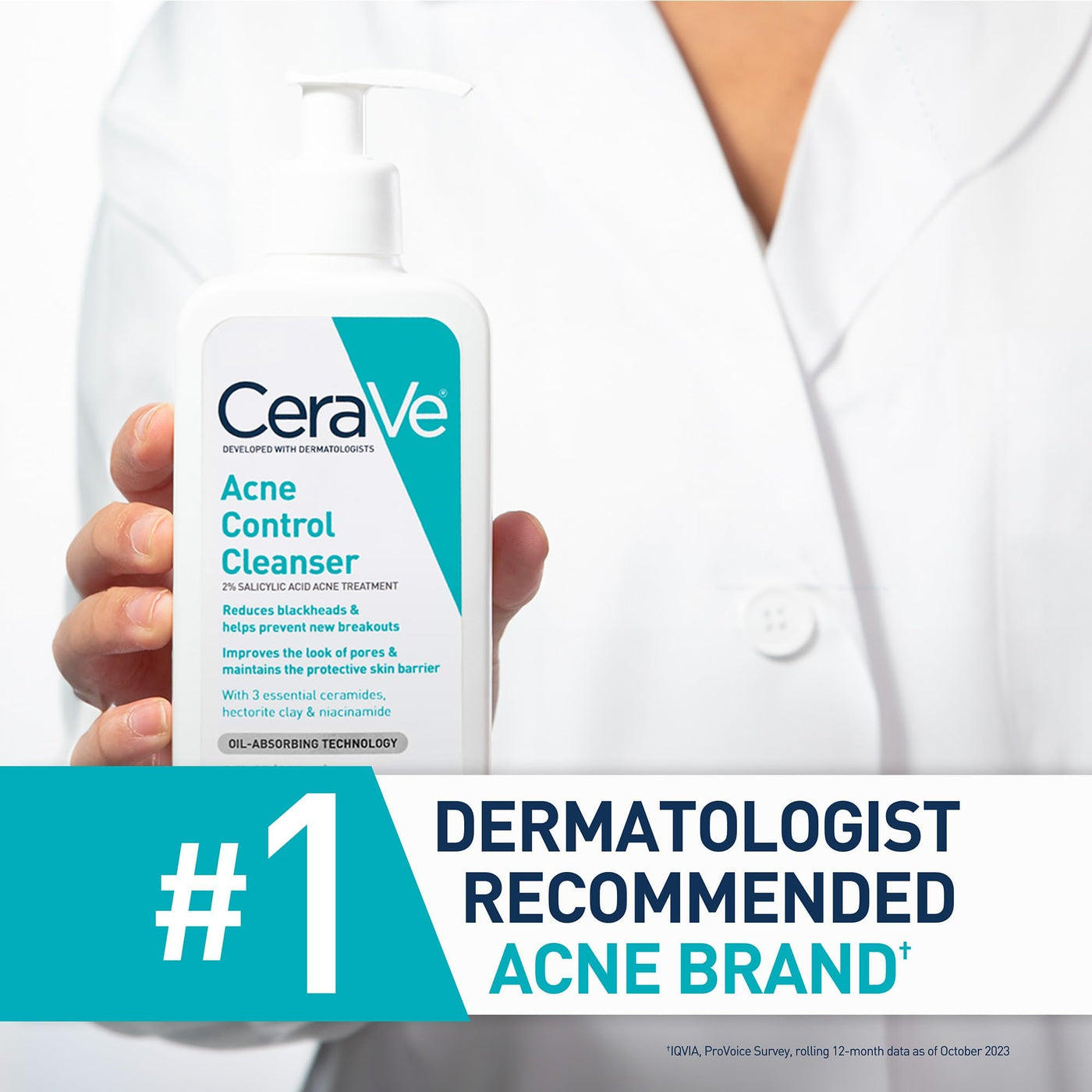 CeraVe Acne Treatment Face Wash, Salicylic Acid Cleanser with Purifying Clay, Niacinamide, and Ceramides, Pore Control and Blackhead Remover, 8 Ounce