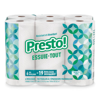 Presto! Flex-a-Size Paper Towels, 158 Sheet Huge Roll, 12 Rolls (2 Packs of 6), Equivalent to 38 Regular Rolls, White