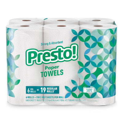 Presto! Flex-a-Size Paper Towels, 158 Sheet Huge Roll, 12 Rolls (2 Packs of 6), Equivalent to 38 Regular Rolls, White