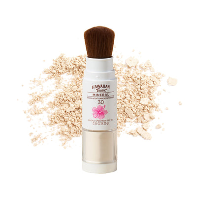 Hawaiian Tropic Mineral Powder Sunscreen Brush SPF 30 | Beach Essentials, Zinc Oxide Mineral Sunscreen Powder SPF, Face Sunblock Travel Size, Brush On Sun Screen Protector for Face and Body, 0.15oz