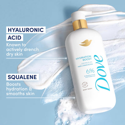 Dove Serum Hydration Boost Body Wash Hydrates Dry Skin with Hydrating Serum and Hyaluronic Acid 18.5 oz