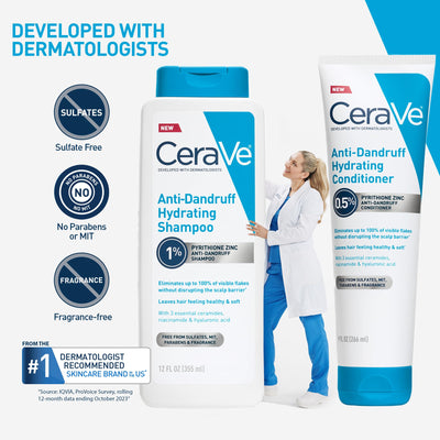 CeraVe Hydrating Anti Dandruff Conditioner, 0.5% Pyrithione Zinc Dandruff Treatment With Ceramides, Hyaluronic Acid & Niacinamide, Helps Eliminate Flakes & Reduce Itchy Scalp, Sulfate Free Conditioner