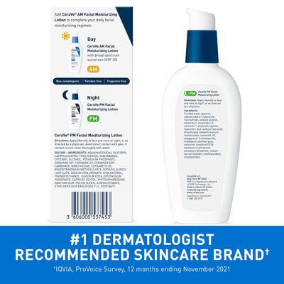 CeraVe PM Facial Moisturizing Lotion, Night Cream with Hyaluronic Acid and Niacinamide, Ultra-Lightweight, Oil-Free Moisturizer for Face, 3 Ounce