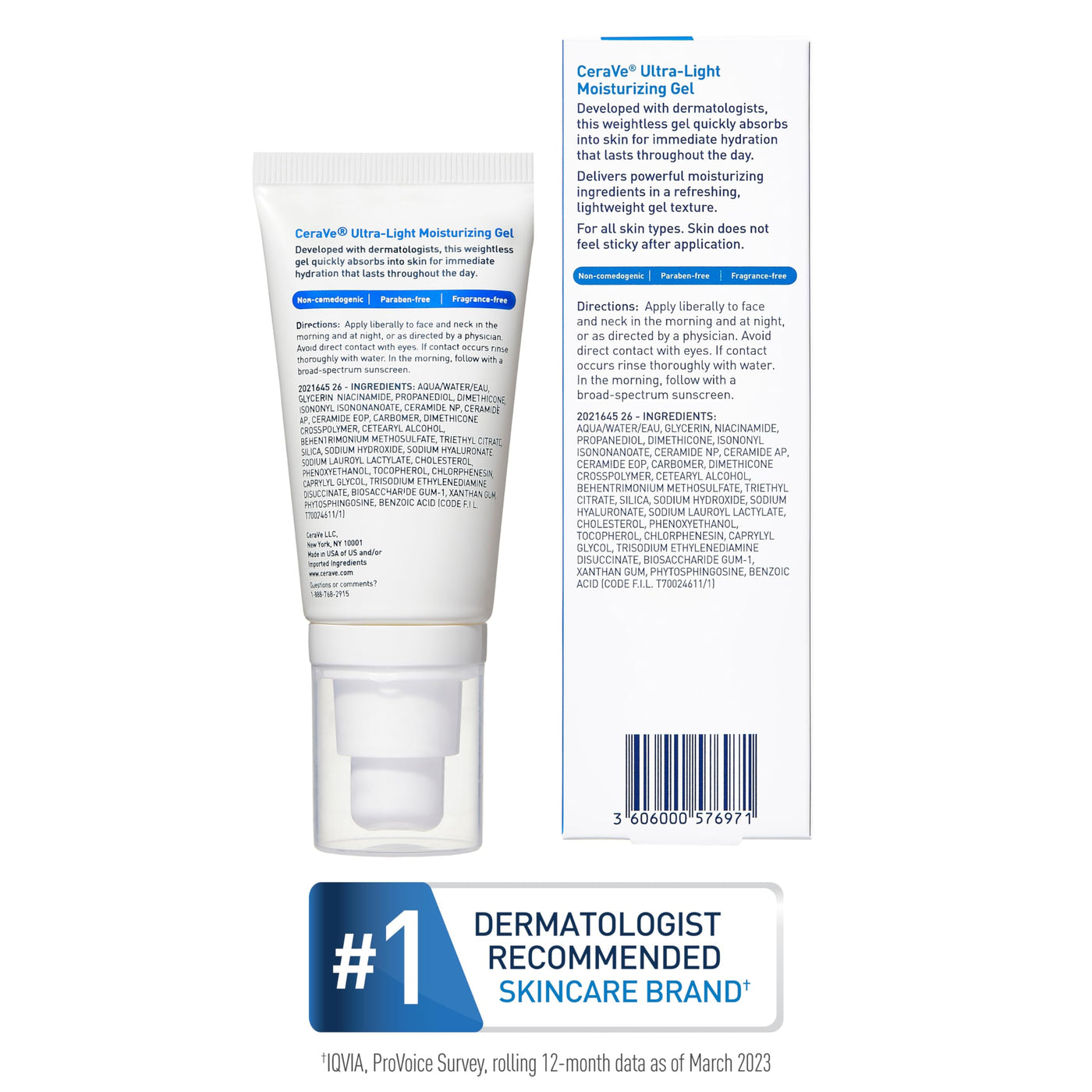 CeraVe Ultra-Light Moisturizing Gel, Hydrating Gel Face Moisturizer with Ceramides, Niacinamide, Hyaluronic Acid, Fragrance Free, Oil-Free, Weightless Mattifying Moisturizer, 1.75 FL Oz